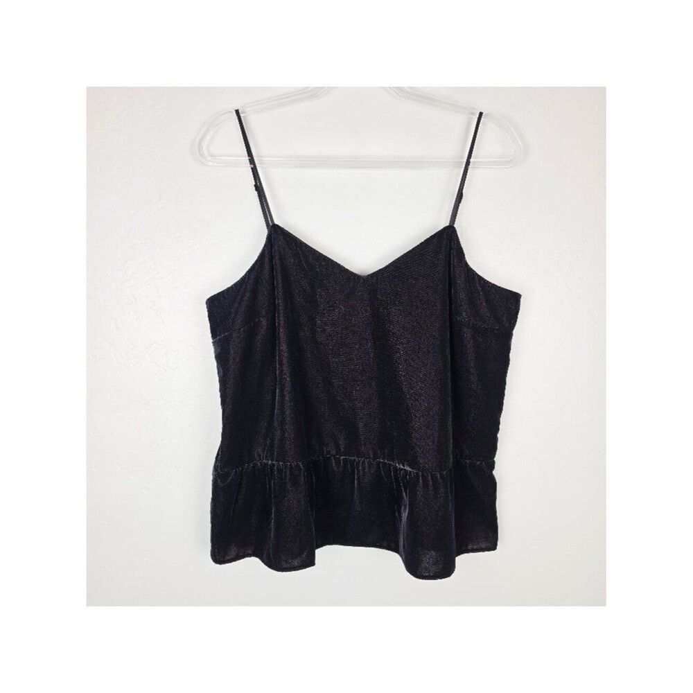 J. Crew Velvet Peplum Tank Top Cami Sleeveless Blouse Black Size 14 NEW